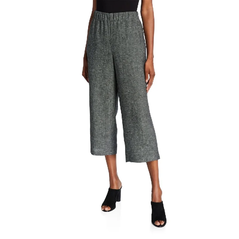 Eileen Fisher Women's Organic Linen Tweed Straight Leg Crop Pants Gray Size XX-Small