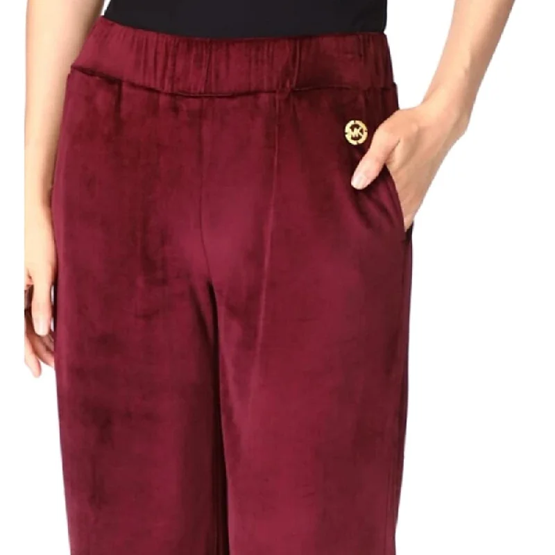 Michael Kors Women's Velour Straight Leg Pants Red Size Large