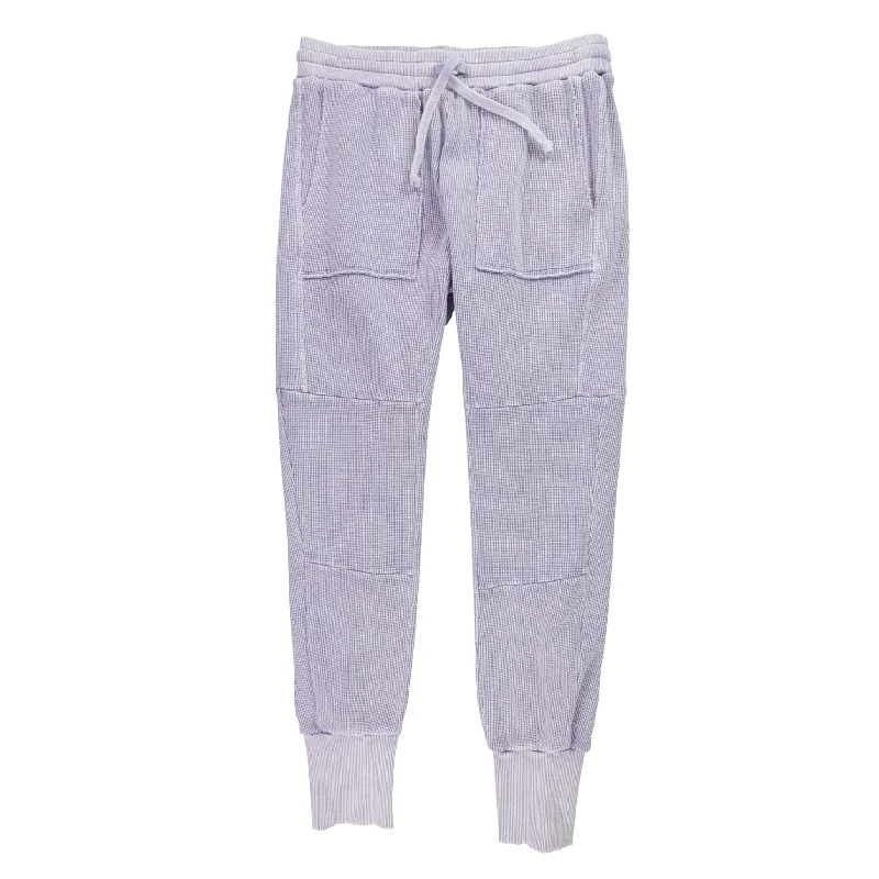 Free People Womens Waffle Raw Edge Casual Jogger Pants, Purple, Medium