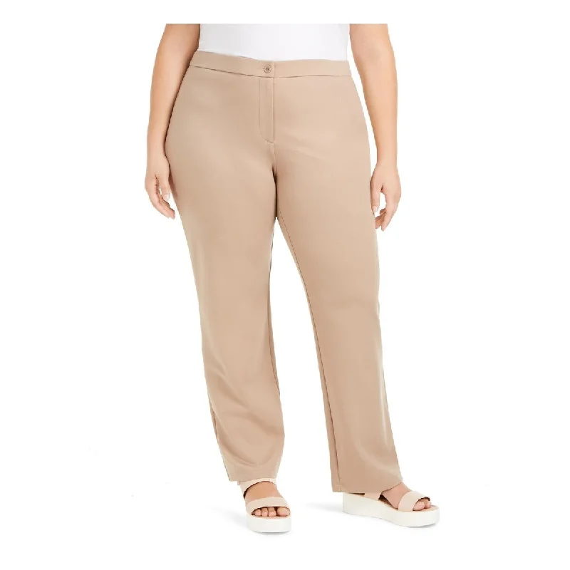 Eileen Fisher Women's Stretch Zippered Ankle Straight Leg Pants Beige Size 3X