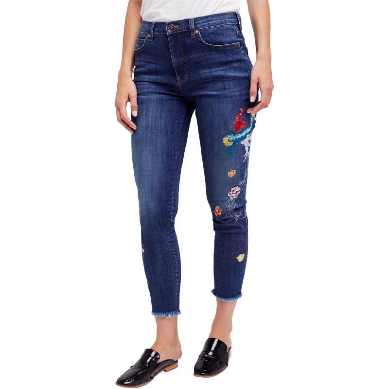 Free People Womens Embroidered Skinny Fit Jeans, Blue, 24