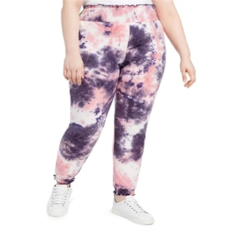 Planet Gold Women's Smocked Tie Dye Joggers Pink Size 1X