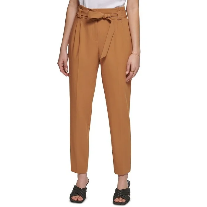 Calvin Klein Women's Tie Waist Ankle Pants Brown Size 12