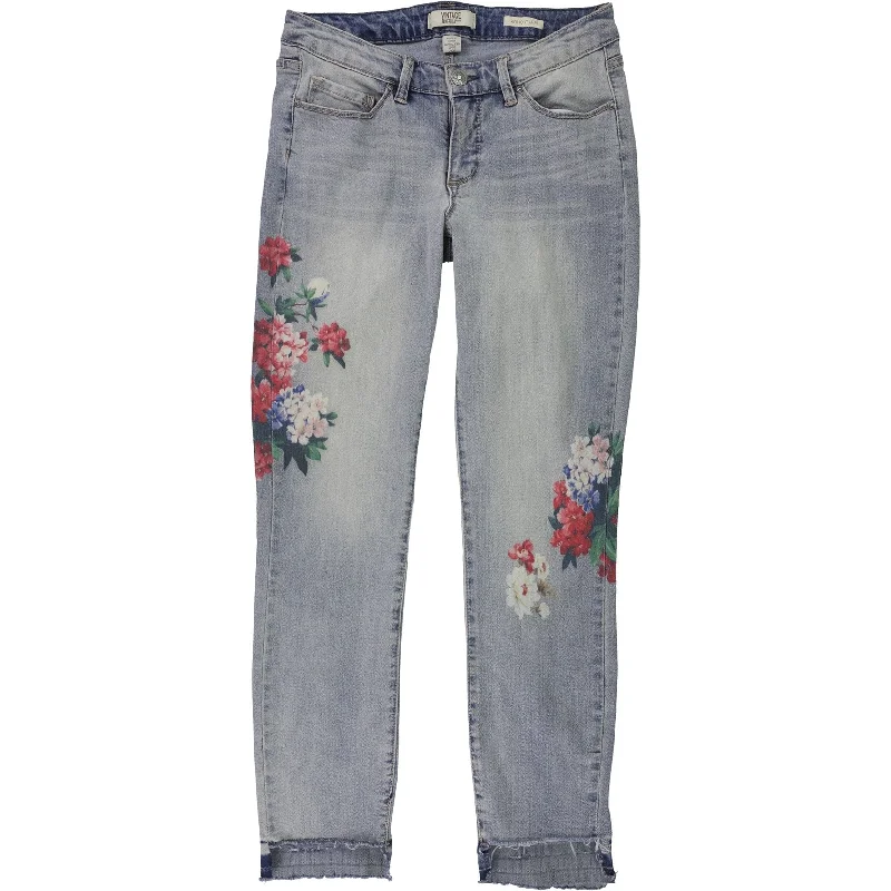 Vintage America Womens Boho Floral Cropped Jeans, Blue, 2