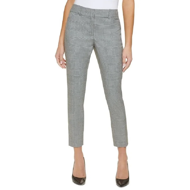 Tommy Hilfiger Women's Plaid Flex Fit Ankle Pants Gray Size 8