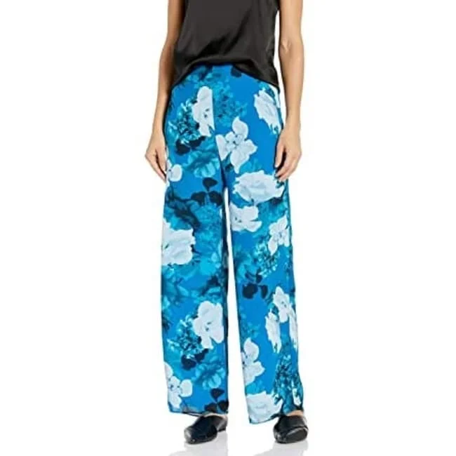 Vince Camuto Women's Watercolor Melody Floral Print Pants Blue Size 8