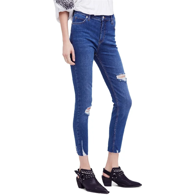 Free People Womens Distressed Regular Fit Jeans