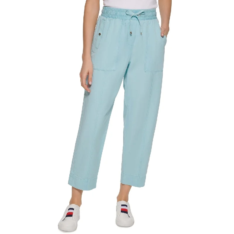 Tommy Hilfiger Women's Solid Cropped Pull On Pants Blue Size Medium