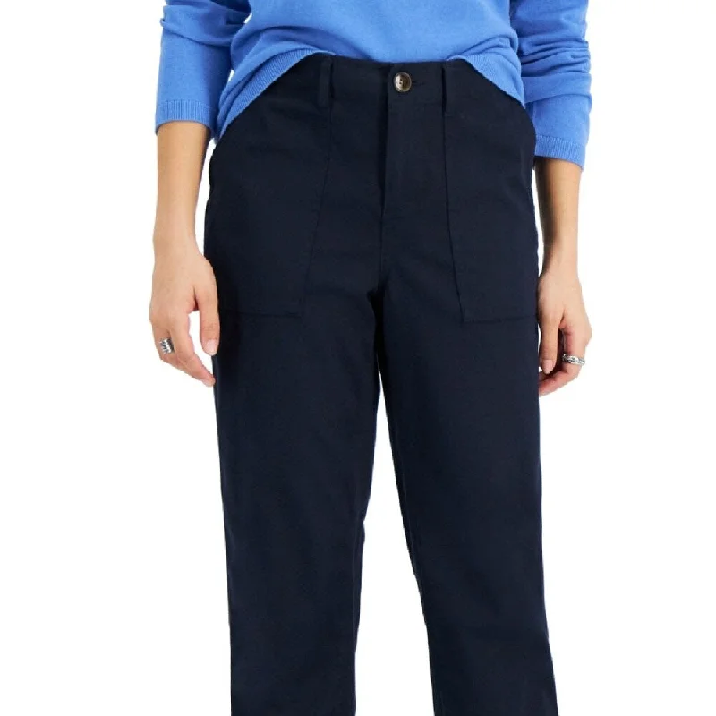 Tommy Hilfiger Women's Solid Cropped Utility Pants Blue Size Small