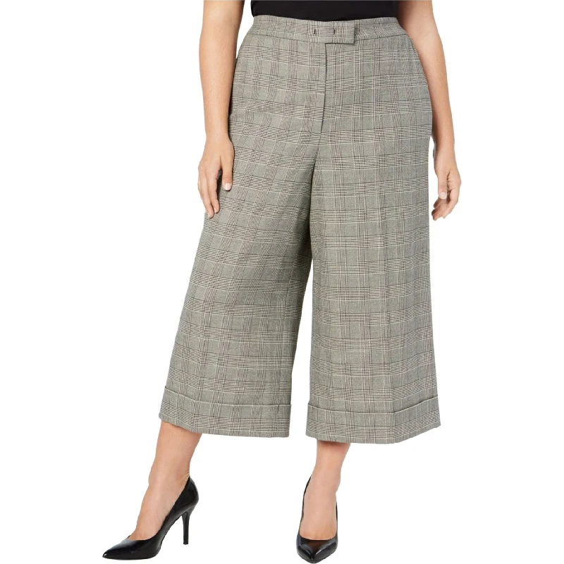 Anne Klein Womens Plaid Culotte Pants, Black, 24W