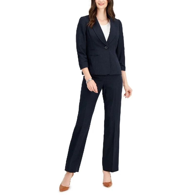 Le Suit Women's Ruched Sleeve One Button Pantsuit Blue Size 8