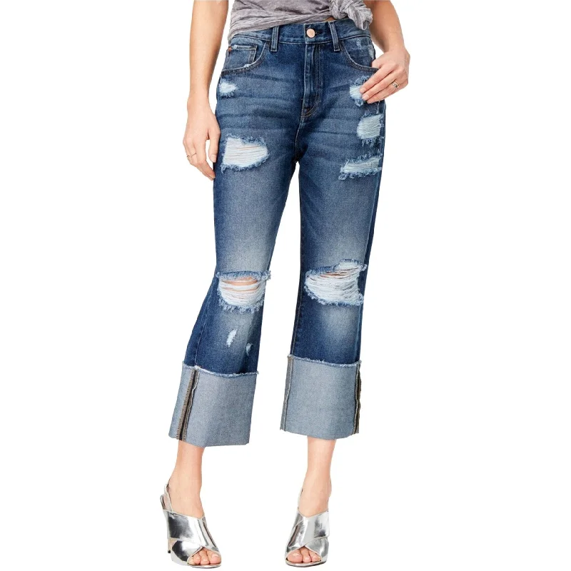 M1858 Womens Distressed & Ripped Cropped Jeans, Blue, 4 Medium