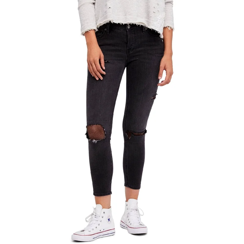 Free People Womens Fishnet Skinny Fit Jeans