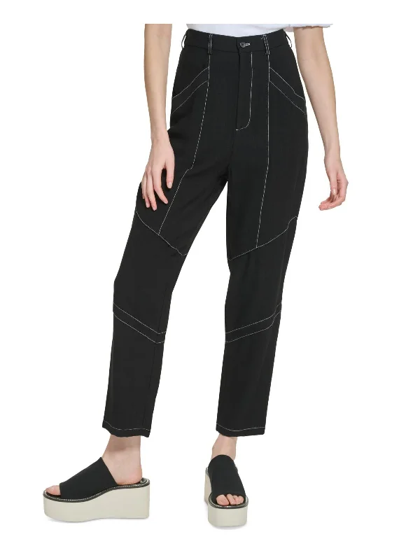 Womens Crinkle Pockets Ankle Pants