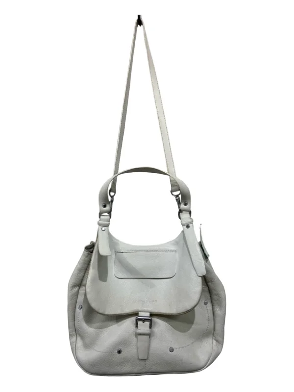 Longchamp Off White Grained Leather Shoulder Strap Flap Saddle Bag Bag