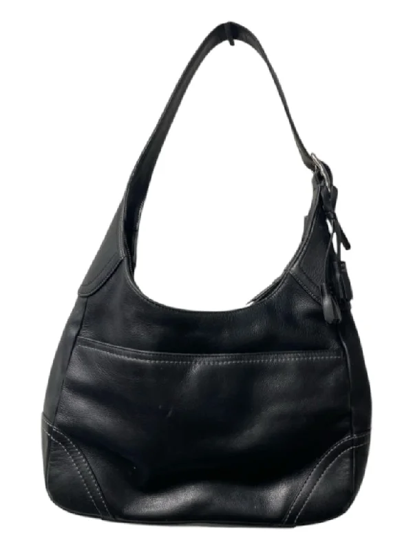 Coach Black Leather 1 Strap Silver Hardware Tassel Top Zip Bag