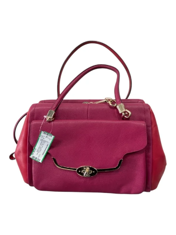 Coach Magenta Pink Leather goldtone hardware Saffiano Satchel Bag