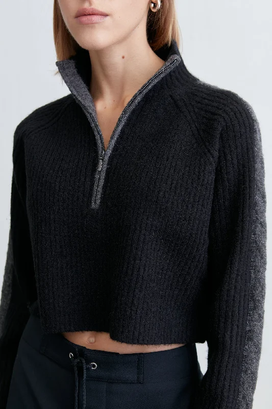 HALF ZIP SWEATER WITH CONTRAST DETAILS