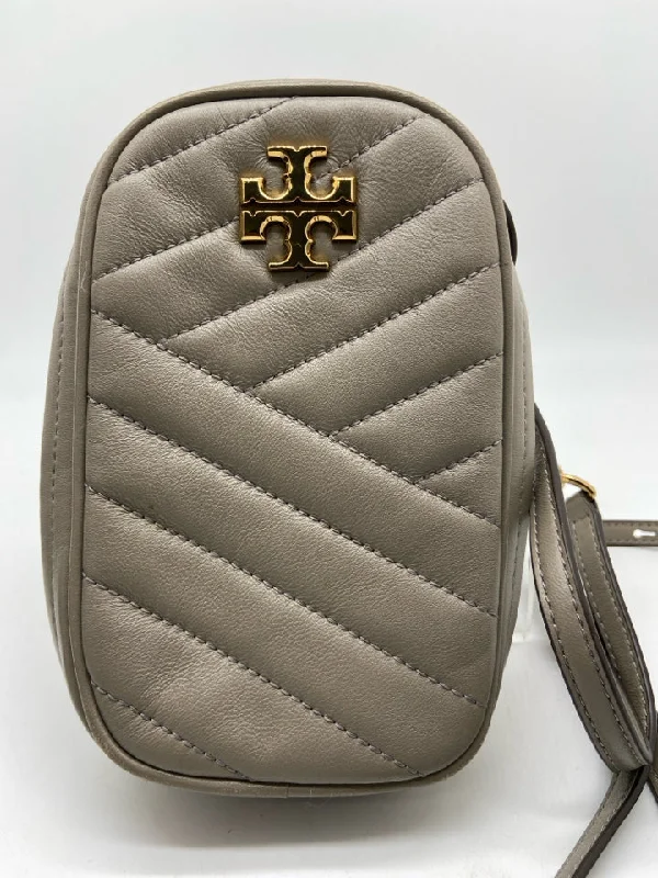 Tory Burch Gray & Gold Leather Quilted Oval Crossbody Bag