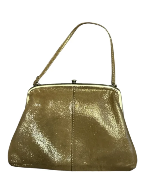 Hobo Gold Leather Metallic Hinge Top Handle Bag