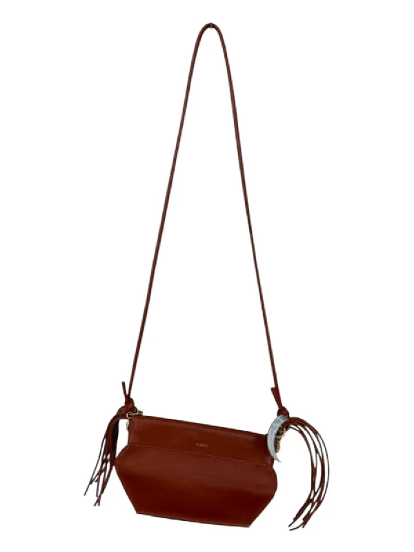 Yuzefi Brown Leather Braided Strap Crossbody Bag