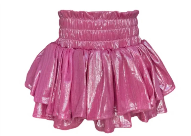 Girls Metallic Tiered Skirt In Pink