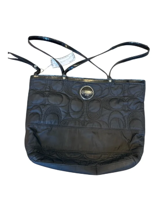 Coach Black Nylon & Leather Top Handles Quilted Tote Bag