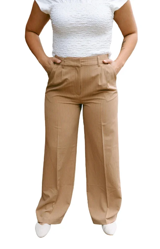 Pinstripe Trousers In Tan