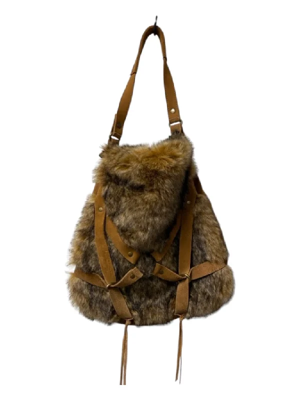 Lucky Cognac Suede Fur Shoulder Straps Bronze Hardware Bag