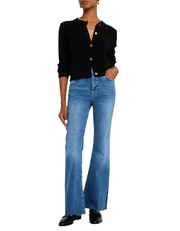 Le Easy Flare Raw Fray Outseam Insert Jeans In Mermaid