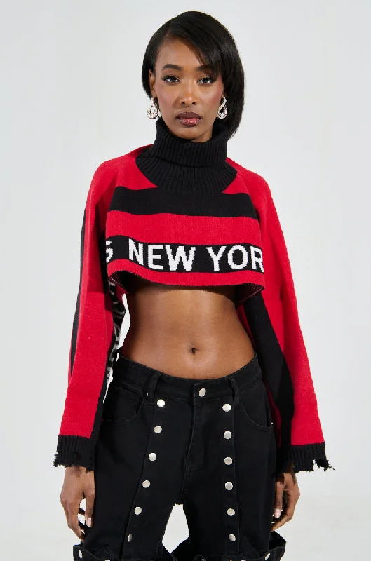 NEW YORK ULTRA CROP SWEATER IN RED MULTI