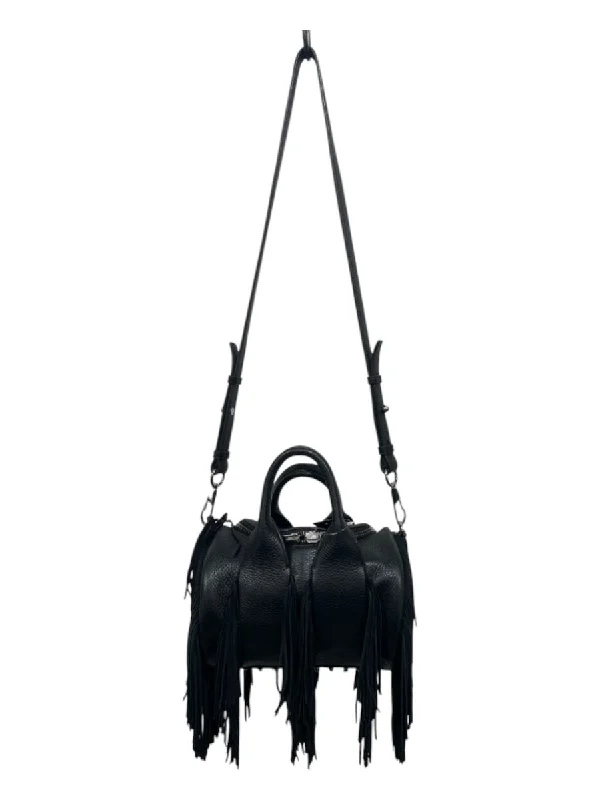 Alexander Wang Black Pebbled Leather Finland Fox Fur Zip Close 2 handles Bag