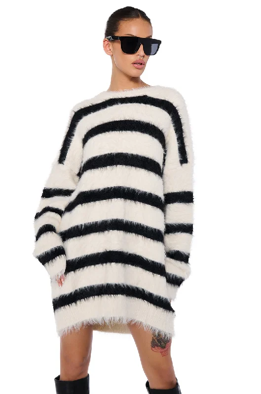 THE BEST TIME FUZZY OVERSIZED STRIPED SWEATER