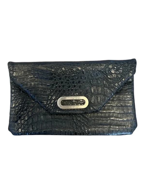 Jimmy Choo Black & Silver Leather Croc Embossed Front Flap Clutch