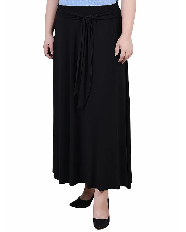 Plus Size Maxi Skirt With Sash Waist Tie