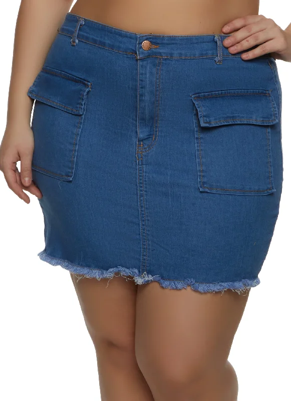 Plus Size Cargo Pocket Denim Mini Skirt