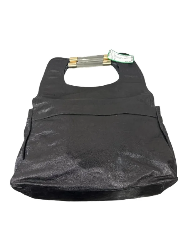 Chloe Black Leather Foldover Clear Heel Clutch Bag