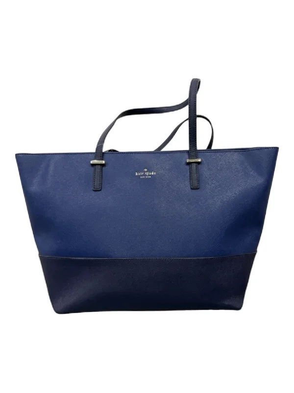 Kate Spade Navy Blue Saffiano Leather Colorblock Zip Top Tote Bag