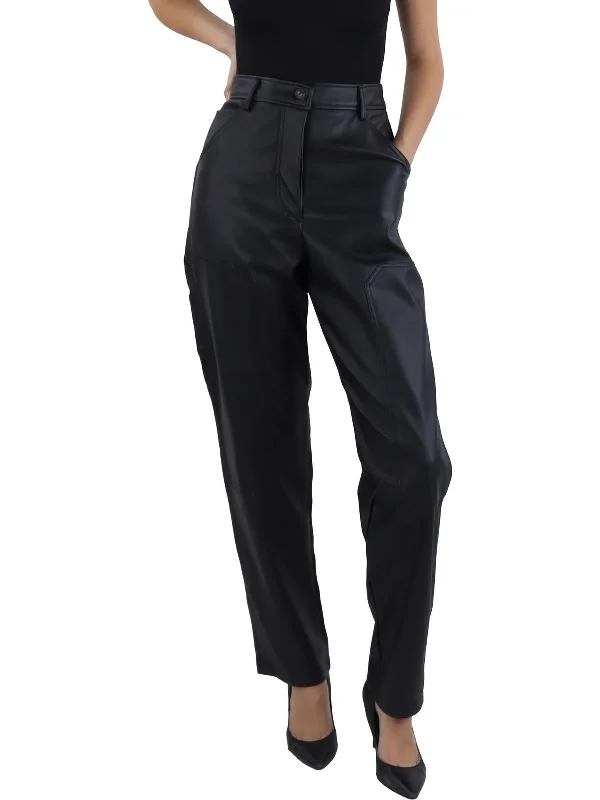 Carmine Womens Solid High Rise Straight Leg Pants