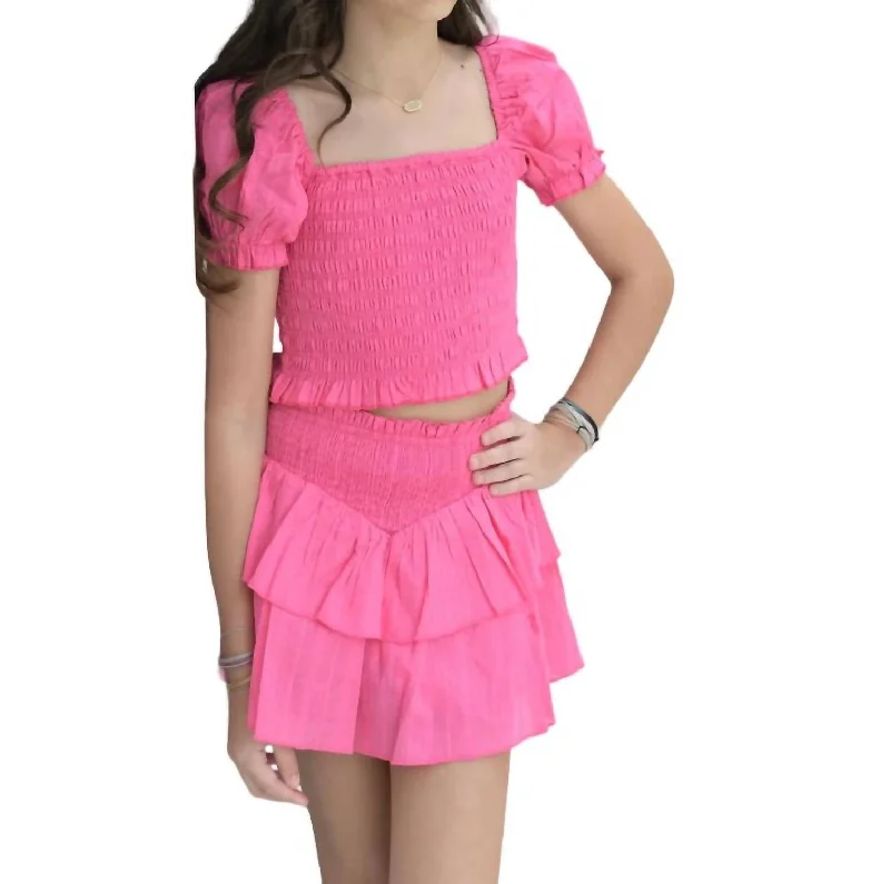 Brooke Print Skirt - Tween In Neon Pink