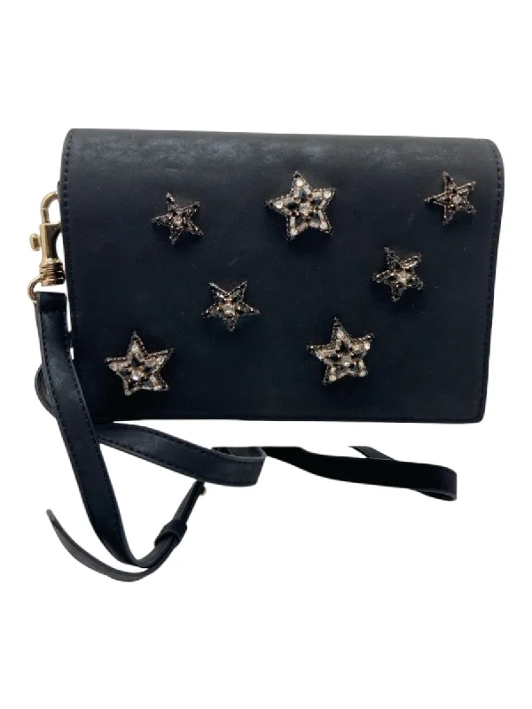 Anna Sui Black Faux Leather Chain Strap Flap Crossbody Bag