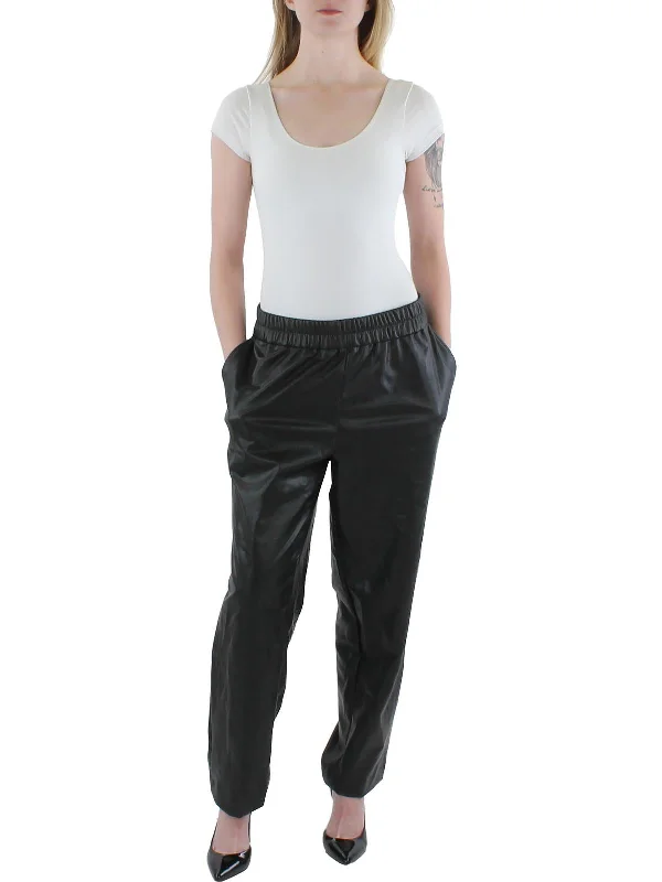 Womens Faux Leather Slim Ankle Pants