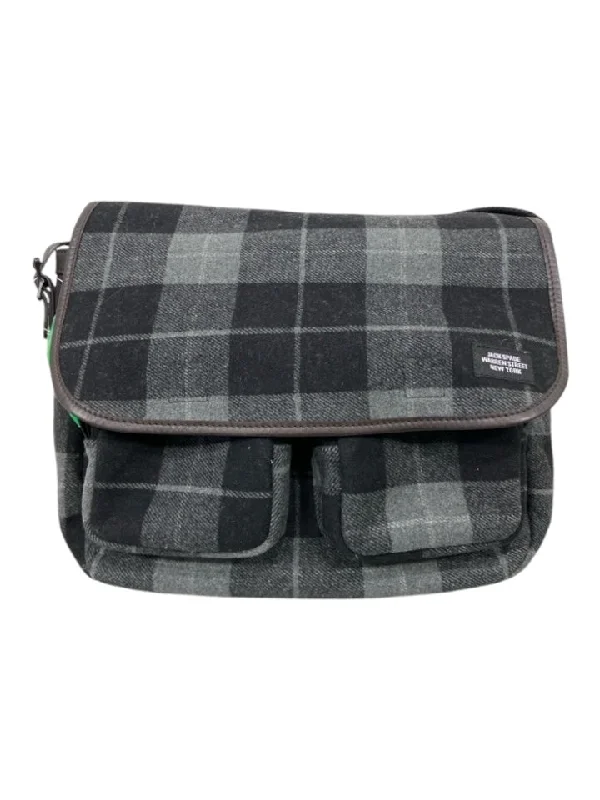 Jack Spade Gray & Black Wool Plaid Crossbody Flap Leather trim Bag