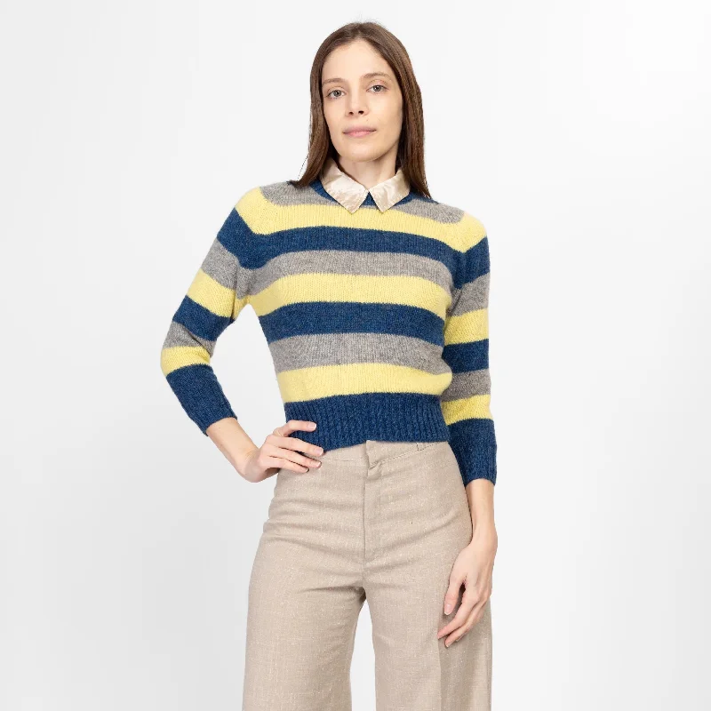 Petite XS 70s Striped Shetland Wool Cropped Sweater