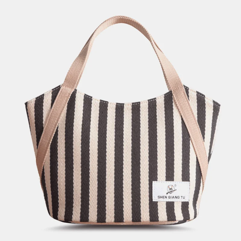 Women Canvas Striped Pattern Color Contrast Large Capacity Handbags Underarm Bag Shoulder Bag