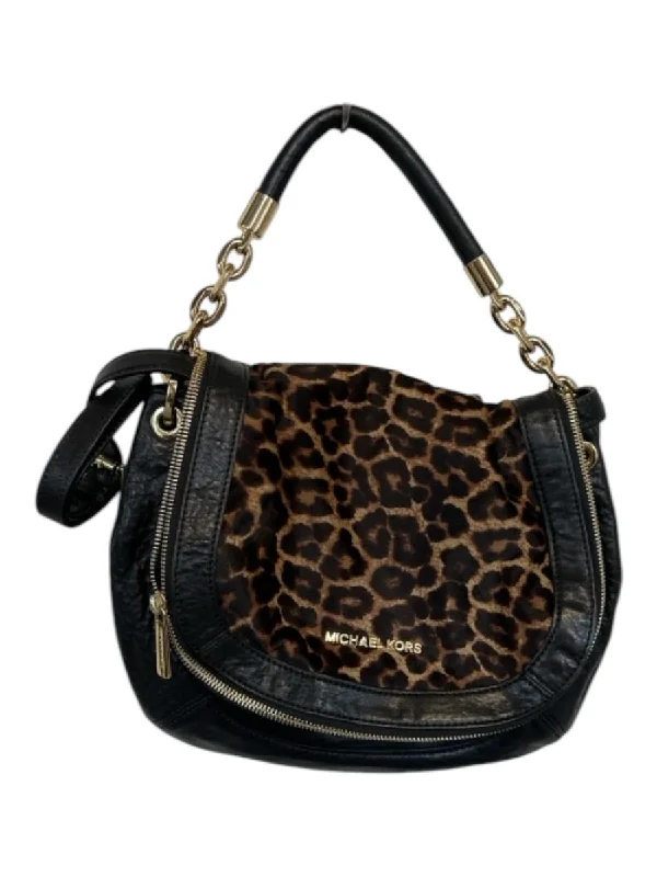 Michael Kors Black & Tan Leather Pony Hair Animal Print Chain Bag