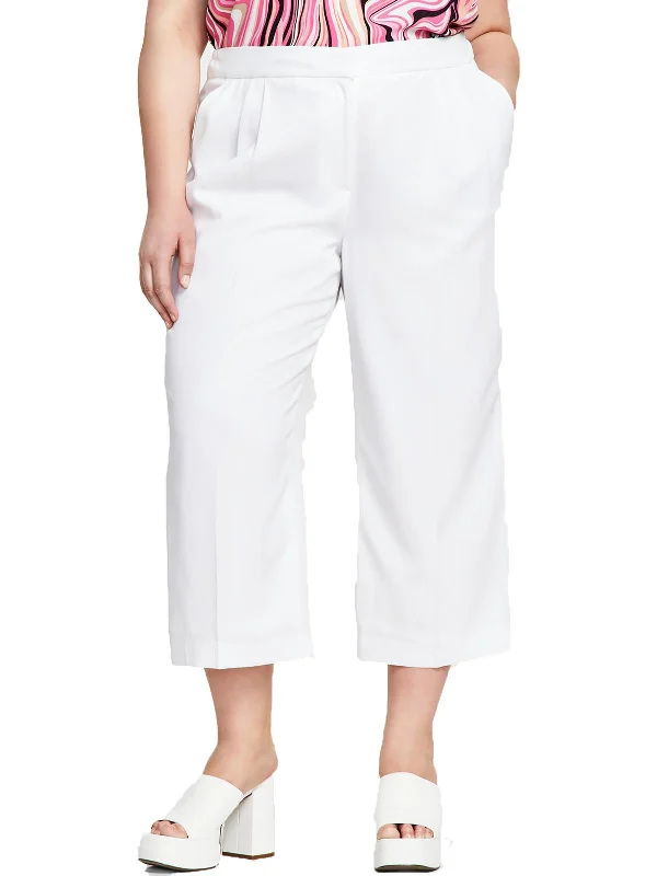 Plus Womens Textured Mid Rise Wide Leg Pants