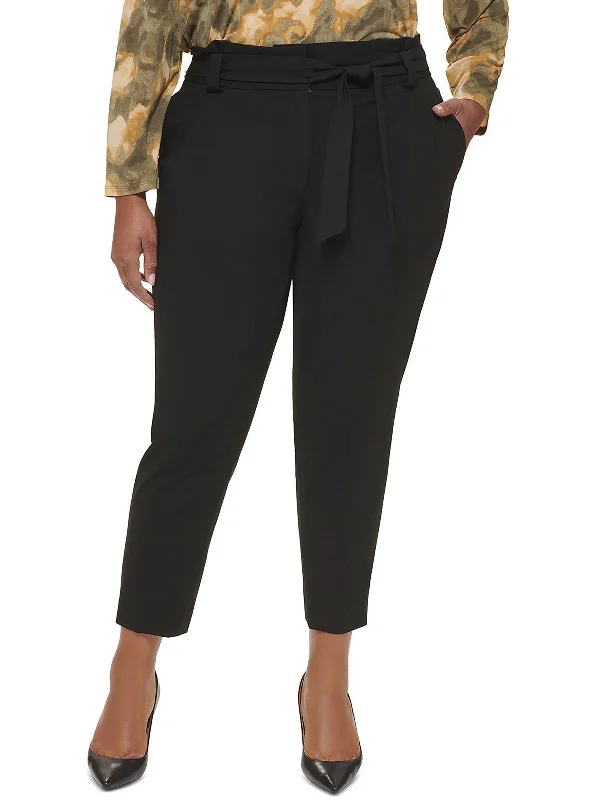 Plus Womens High Rise Tie-Waist Ankle Pants