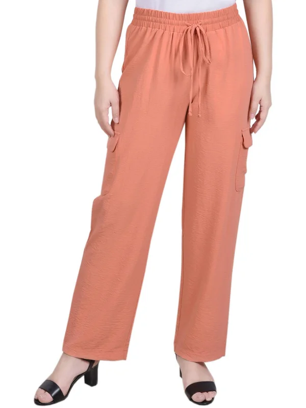 Petites Womens Slub Utiliy Cargo Pants