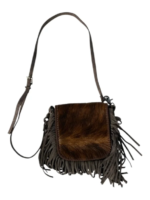 Montana West Brown Suede & Pony Hair Fringe Detail Crossbody Textured Bag